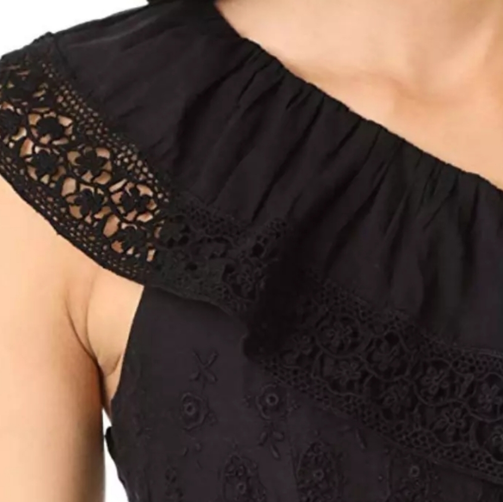 SOLD ‼️ Loveshackfancy Pamela Dress Asymmetrical Hem Black - Picture 4 of 5